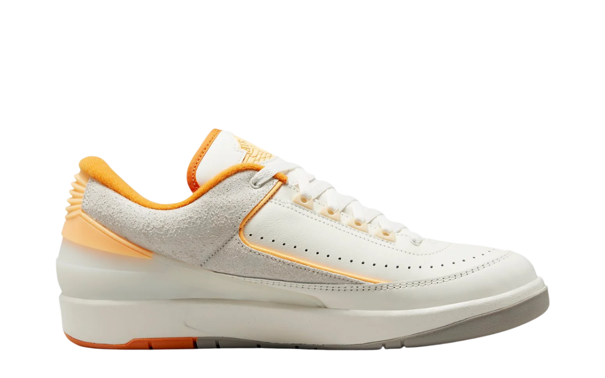 Air Jordan 2 Retro Low Craft Melon Tint shoes highlighting smooth leather upper and retro silhouette.