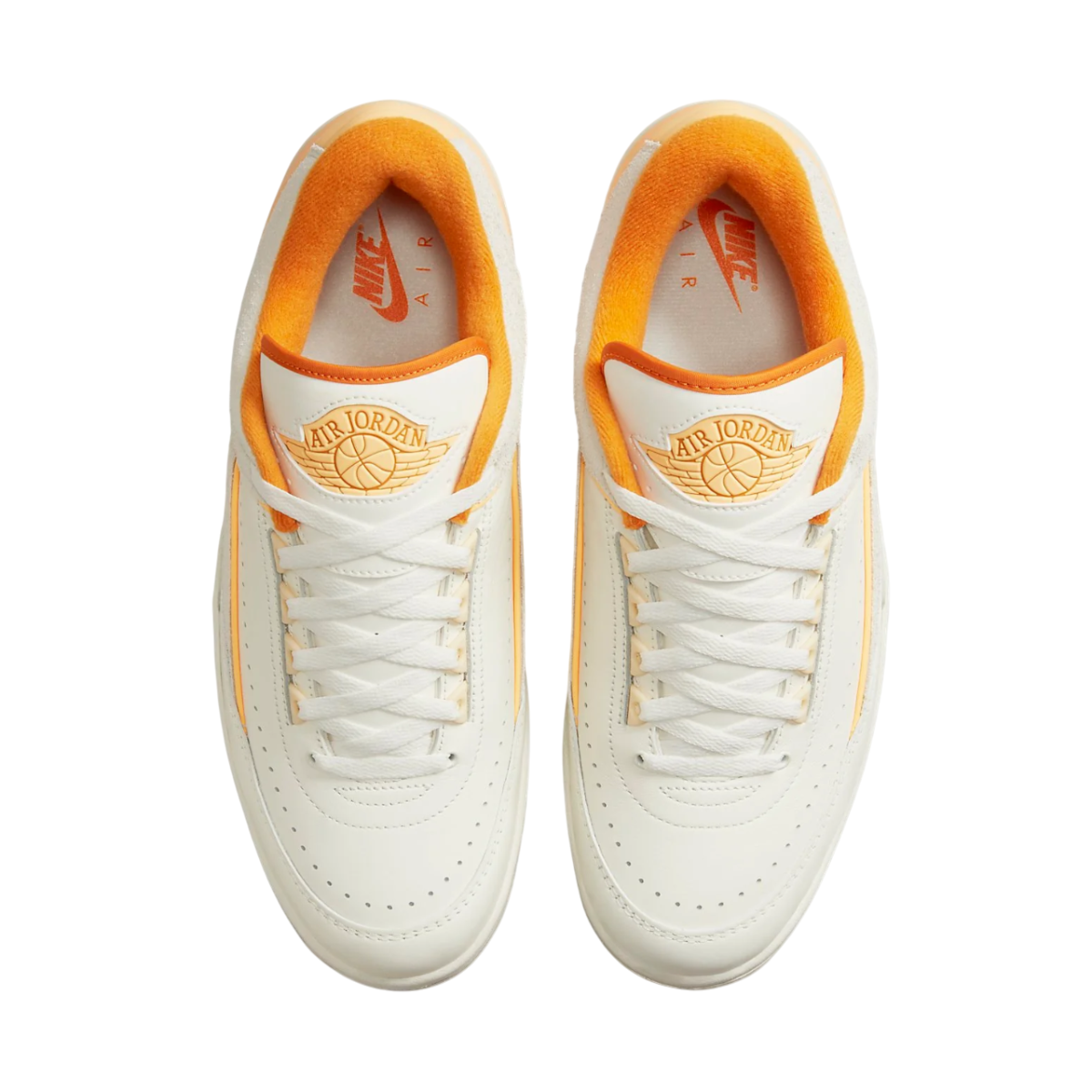 Air Jordan 2 Retro Low Craft Melon Tint shoes showing lacing system and padded collar for comfort.