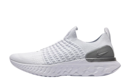 Womens Nike React Phantom Run Flyknit 2 (True White/Metallic Silver)