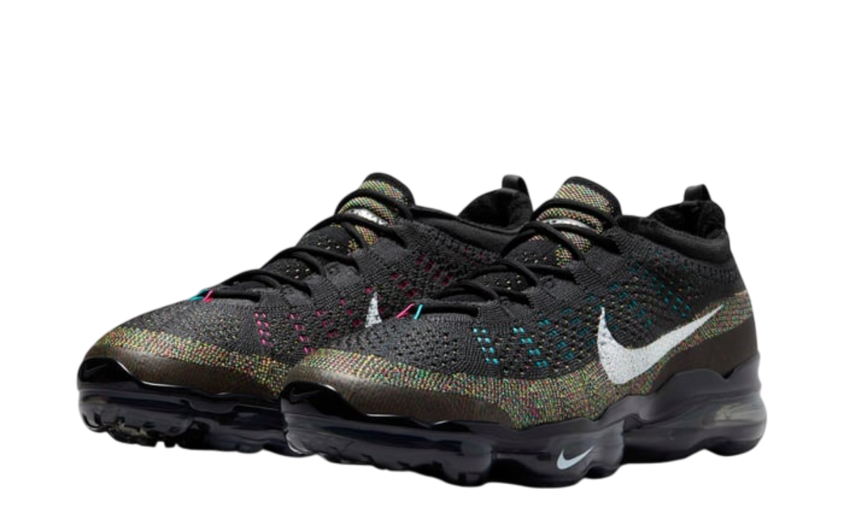 Black Nike shoes on a white background