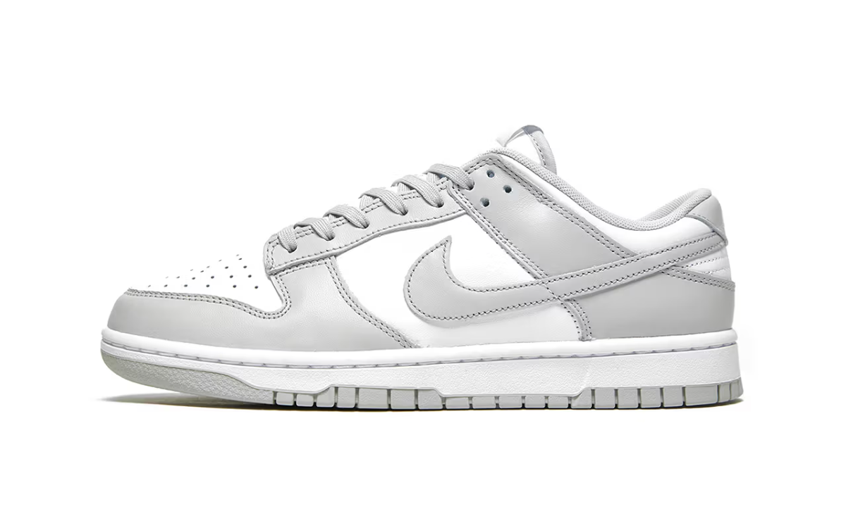 Nike Dunk Low Retro White Grey Fog shoes showcasing clean leather upper and timeless low-cut style